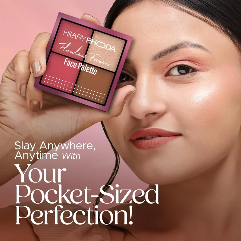 Hilary Rhoda Flawless Forever Face Palette | Highlighter, Contour & 2 Blushes | All-in-one Face Makeup Kit | Highly Pigmented & Long Lasting Face Palette | 11.2g (Medium- Shade 02) thumbnail 4
